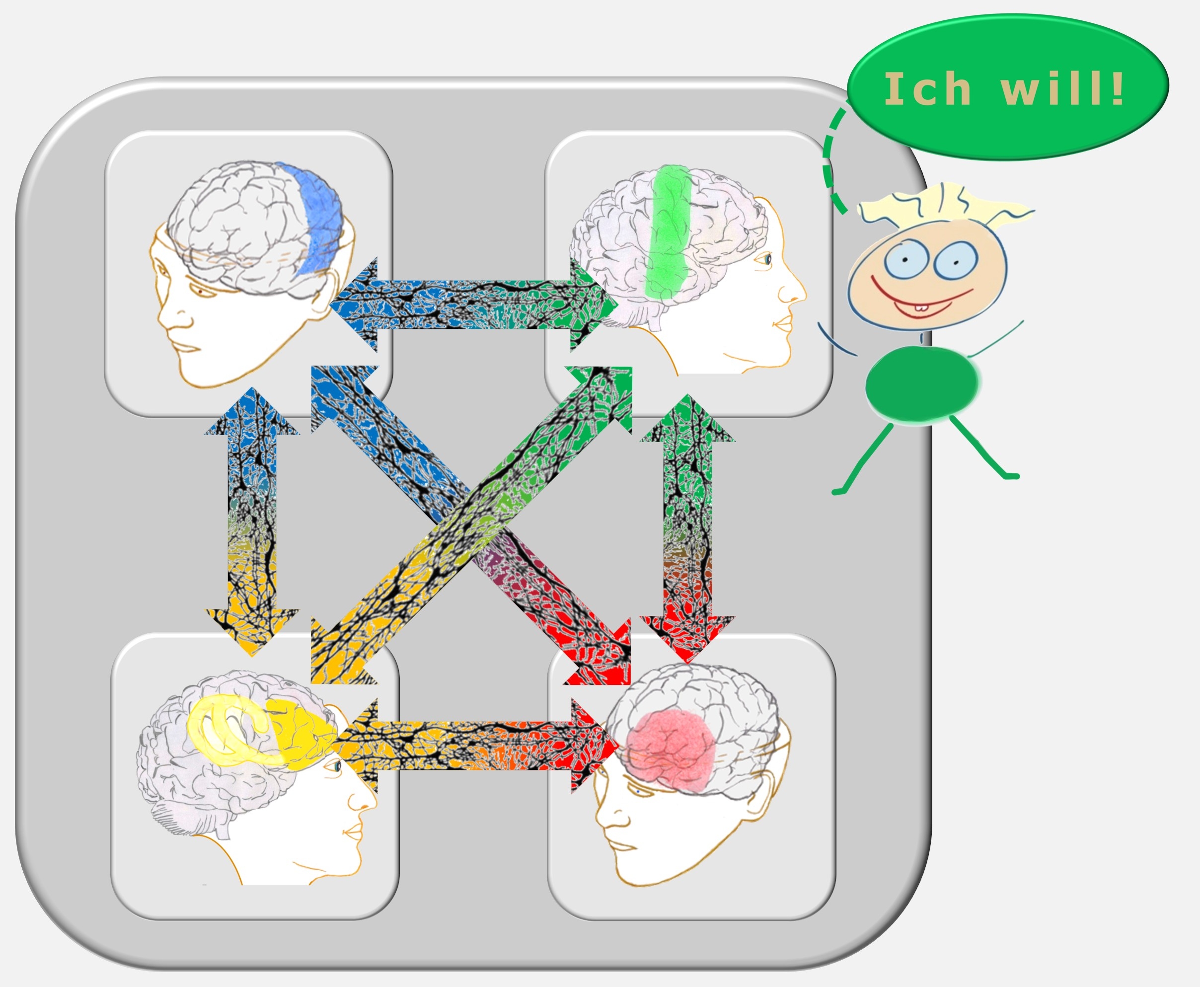 Die 4 psychischen Funktionssysteme des Gehirns. Sie werden umfassend mit der PSI-Theorie beschrieben.. Mit einem Selbstmanagementtraining nach dem Zürcher Ressourcen Modell lassen sich dies Funktionen optimieren. Ressourcenaktivierung, Selbstmanagement, Hartmut Neusitzer